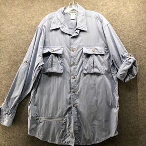 VTG Early Winters Nylon Hiking Shirt Mens L Light Blue Gorpcore Trail Roll Tab